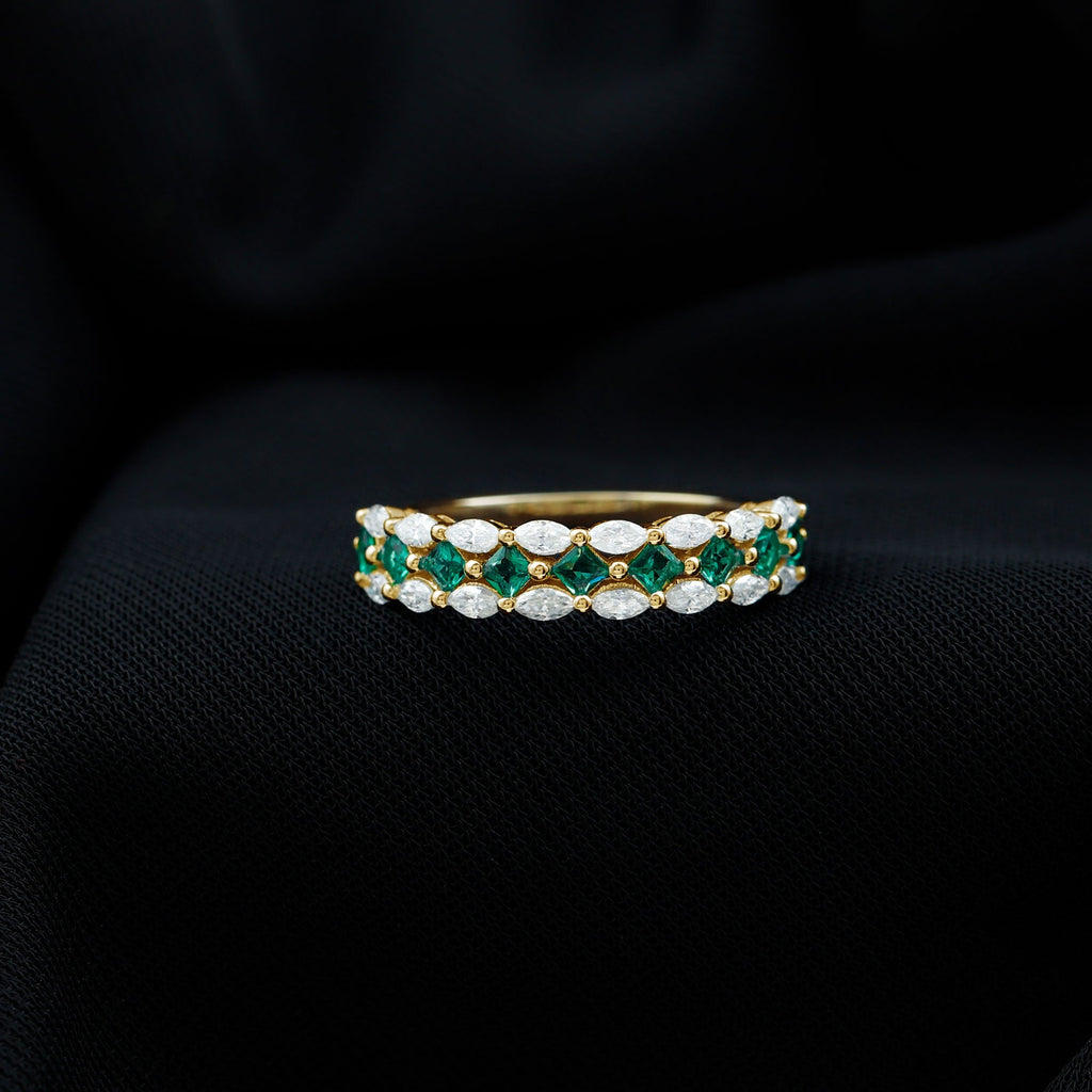 Certified Lab Grown Emerald Half Eternity Wedding Band