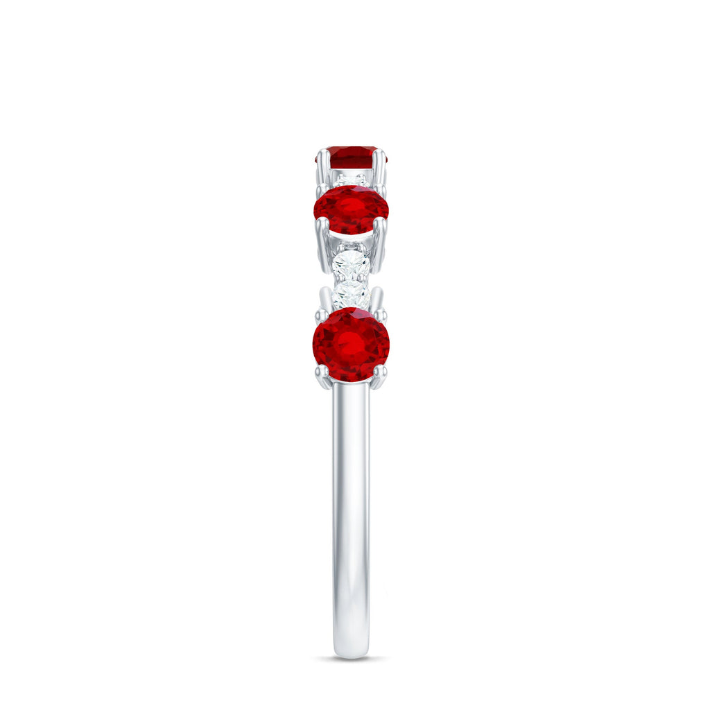 Lab Created Ruby and Diamond Half Eternity Stackable Ring
