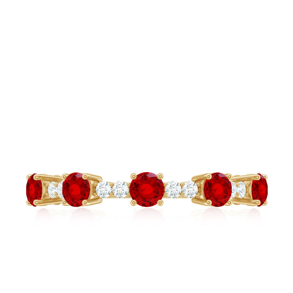Lab Created Ruby and Diamond Half Eternity Stackable Ring