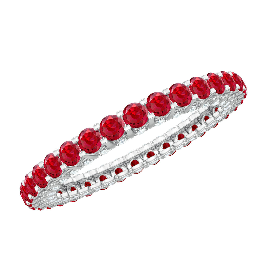 Round Shape Lab Grown Ruby and Diamond Eternity Wedding Band