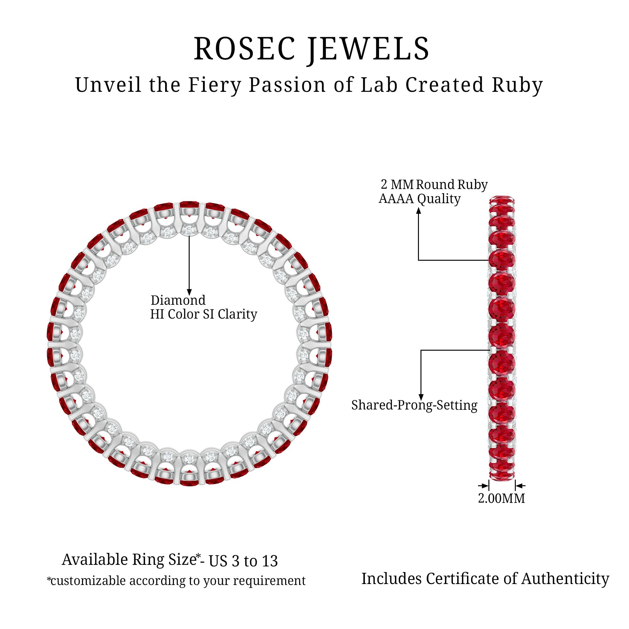 Round Shape Lab Grown Ruby and Diamond Eternity Wedding Band