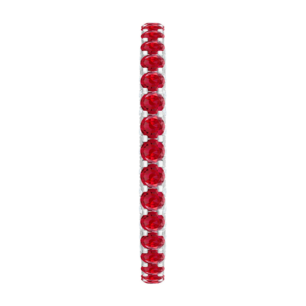 Round Shape Lab Grown Ruby and Diamond Eternity Wedding Band
