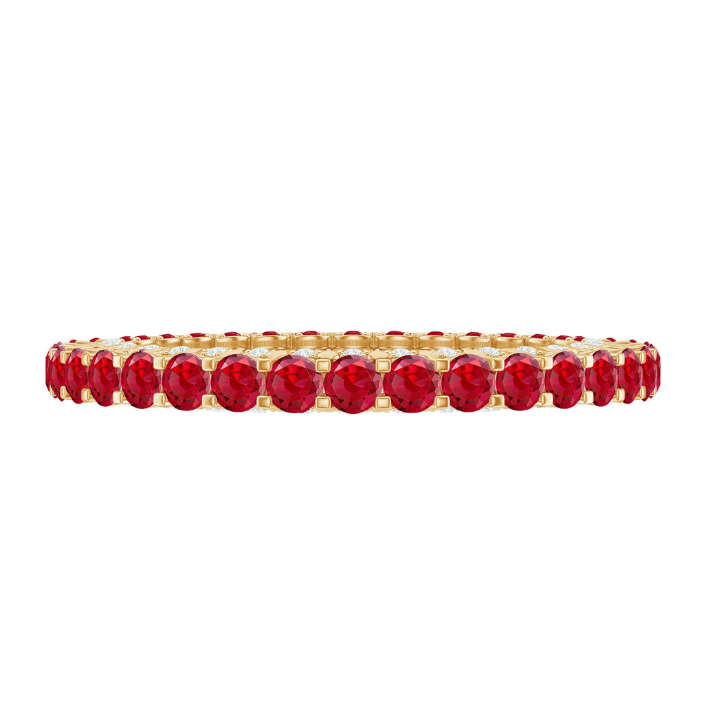 Round Shape Lab Grown Ruby and Diamond Eternity Wedding Band