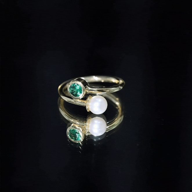 Freshwater Pearl Emerald Toi Et Moi Promise Ring