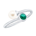 Freshwater Pearl Emerald Toi Et Moi Promise Ring