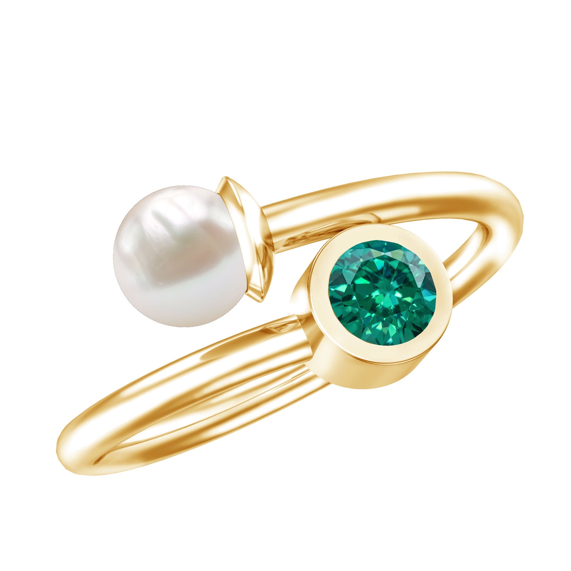 Freshwater Pearl Emerald Toi Et Moi Promise Ring