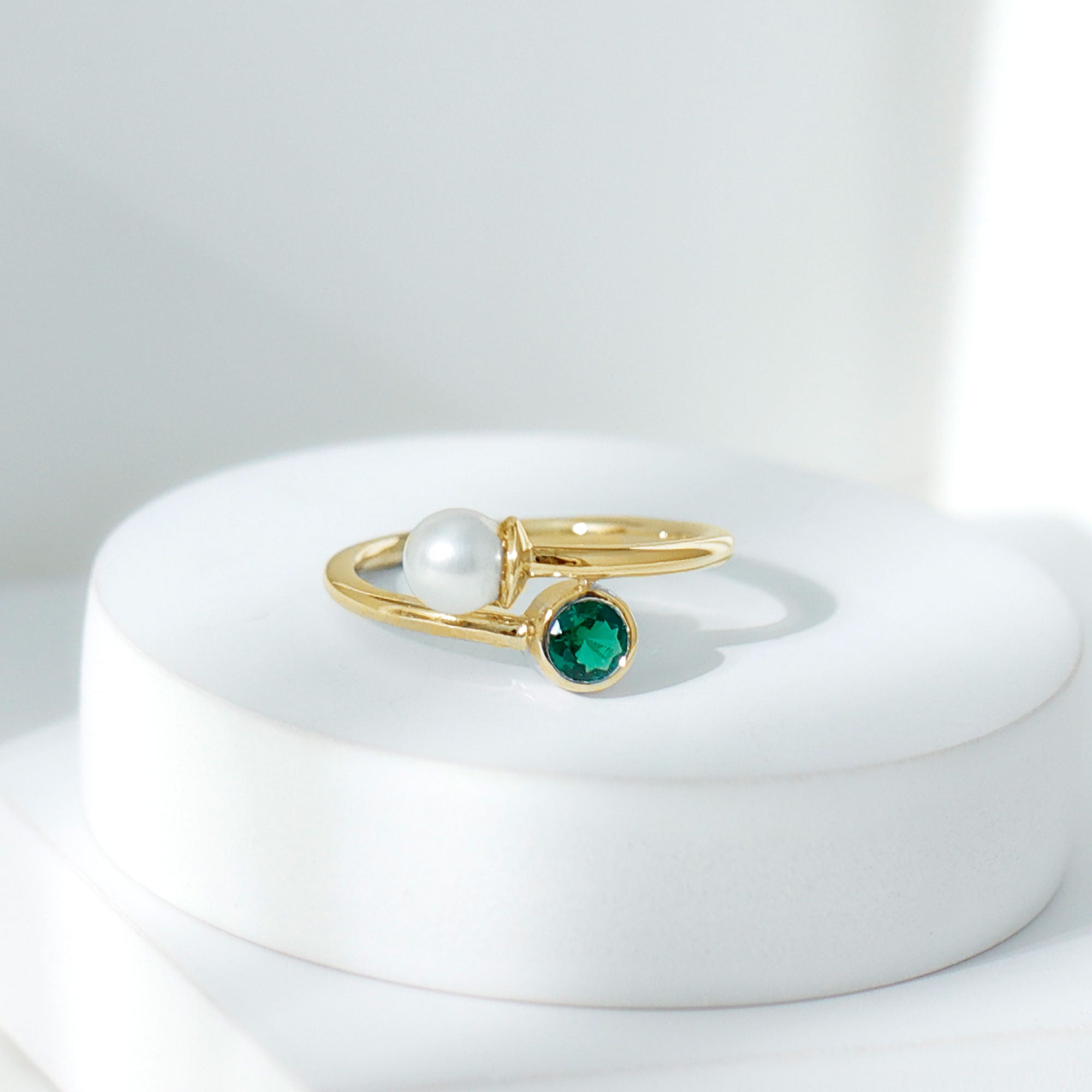 Freshwater Pearl Emerald Toi Et Moi Promise Ring