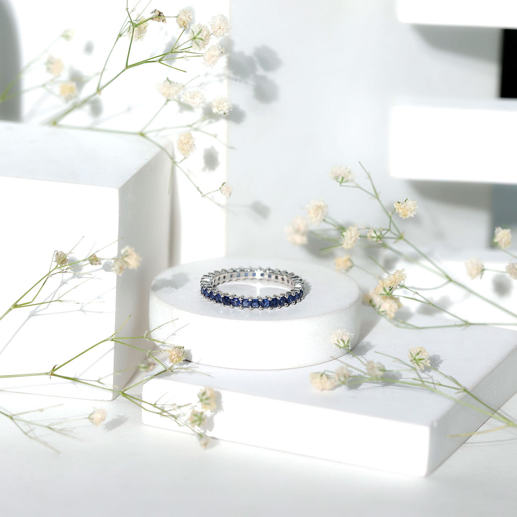 Princess Cut Certified Lab Created Blue Sapphire Full Eternity Ring