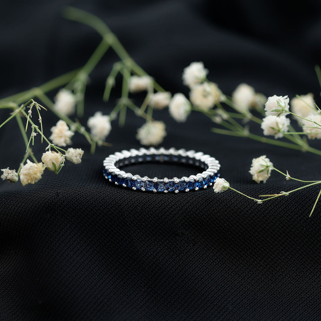 Princess Cut Certified Lab Created Blue Sapphire Full Eternity Ring