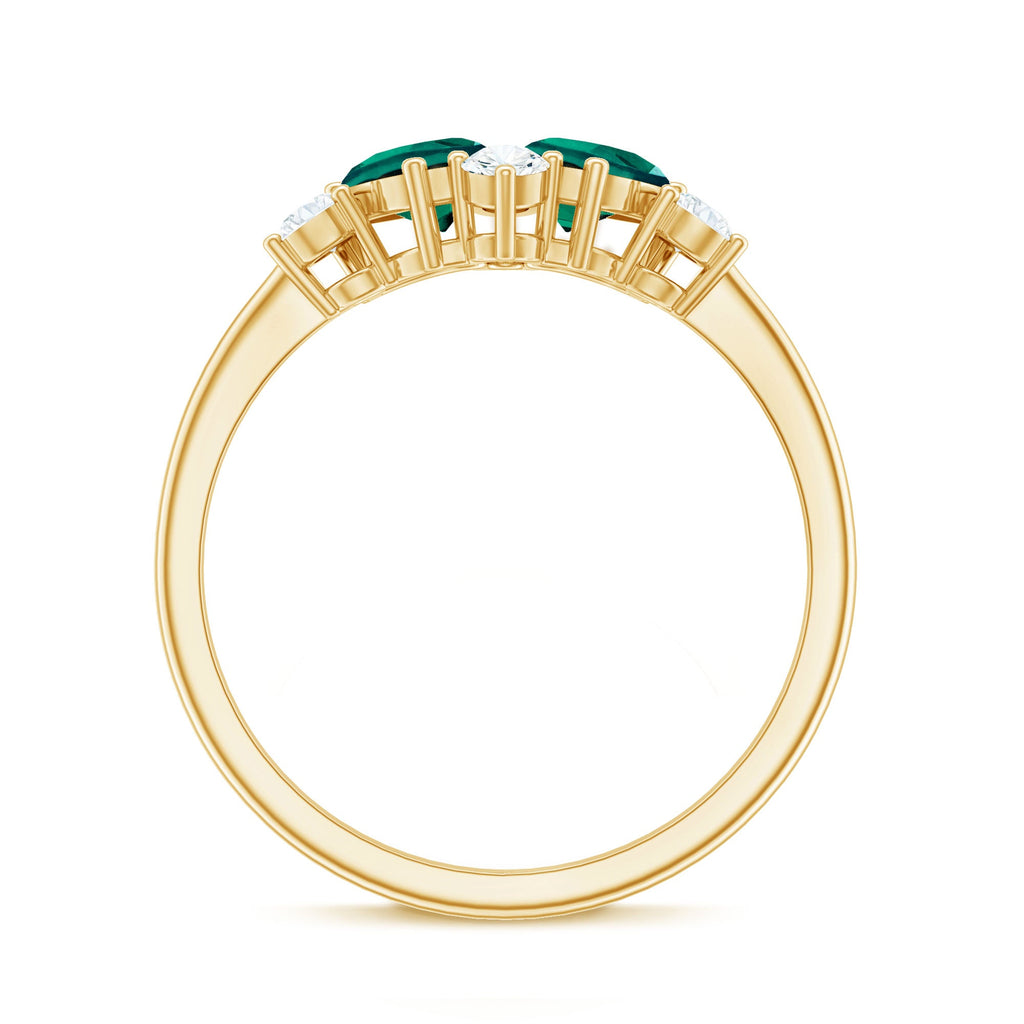 Designer Pear Shape Lab Grown Emerald Toi Et Moi Engagement Ring with Diamond