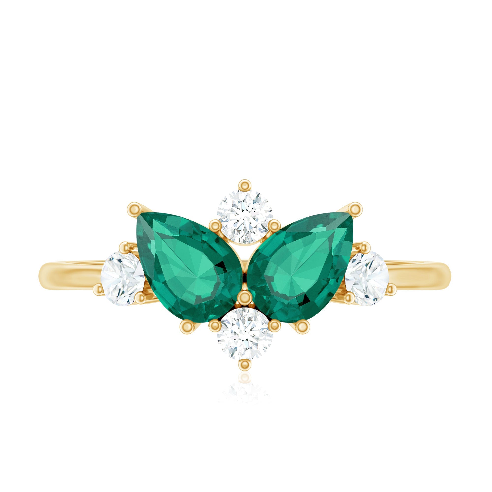 Designer Pear Shape Lab Grown Emerald Toi Et Moi Engagement Ring with Diamond