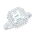Certified Asscher Cut Moissanite Double Halo Engagement Ring