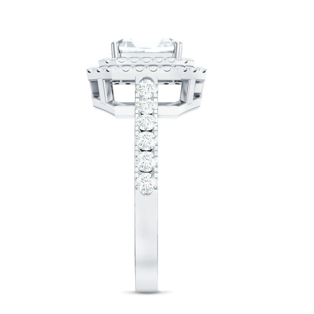 Certified Asscher Cut Moissanite Double Halo Engagement Ring