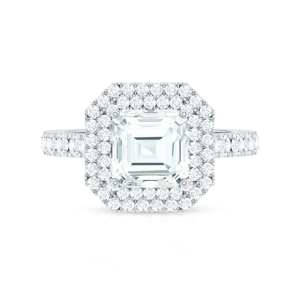 Certified Asscher Cut Moissanite Double Halo Engagement Ring