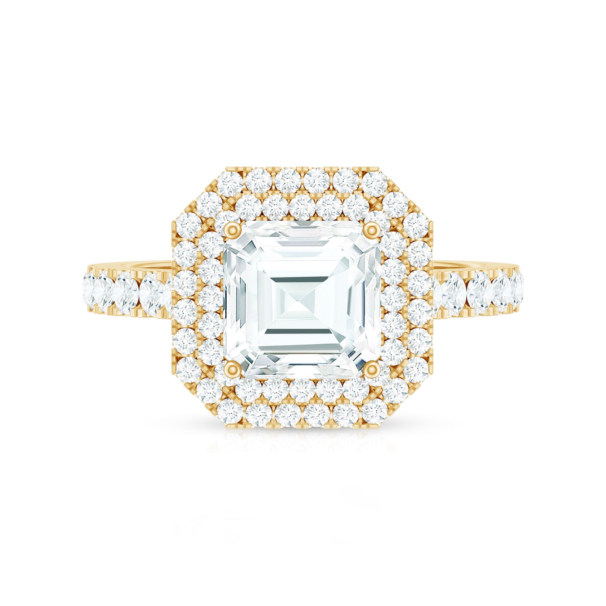 Certified Asscher Cut Moissanite Double Halo Engagement Ring