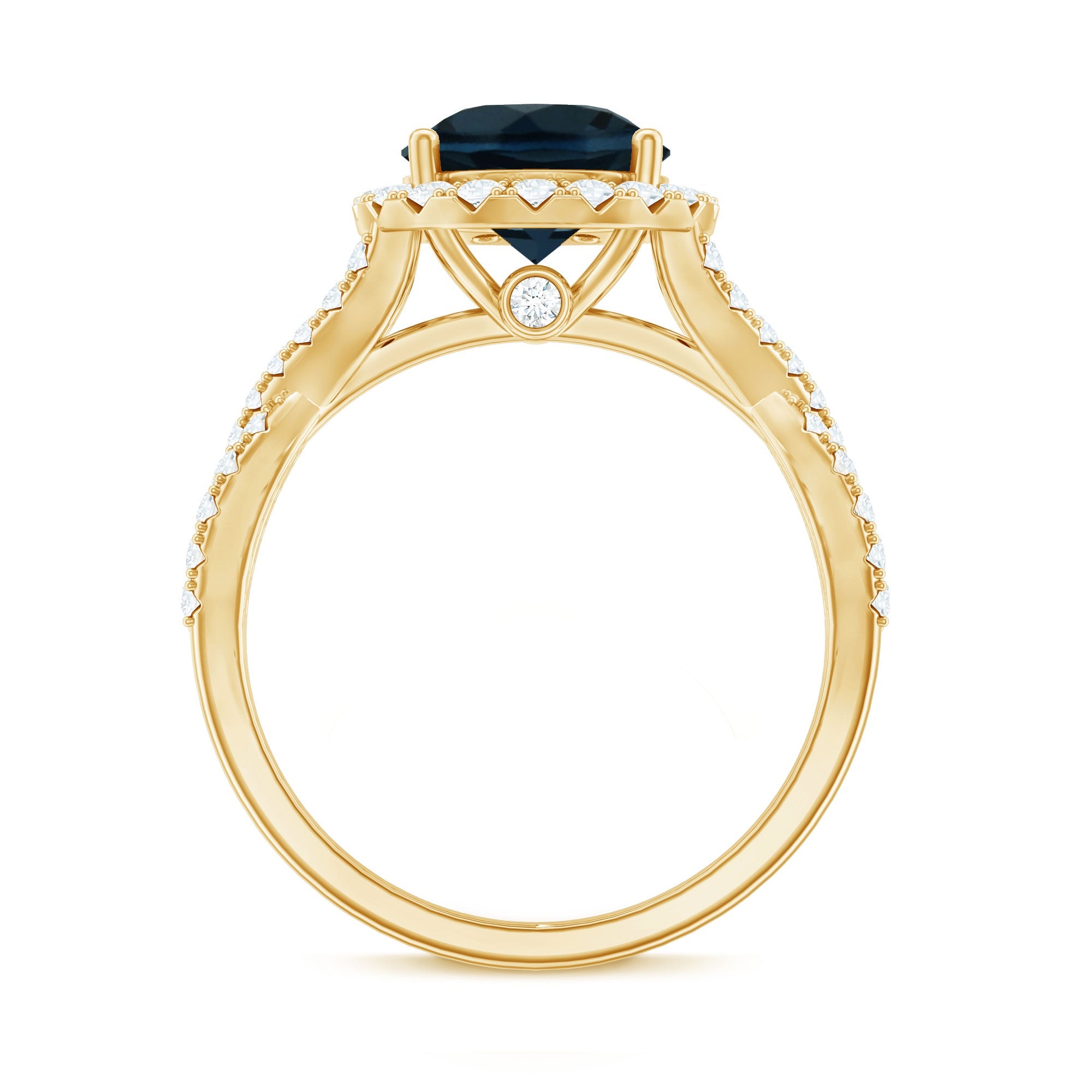 2 Carat Round London Blue Topaz Crossover Engagement Ring with Diamond Halo