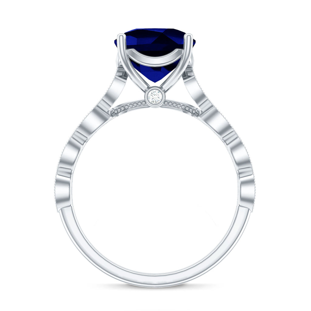 Certified 2.75 Carat Lab Grown Blue Sapphire Cushion Cut Engagement Ring with Diamond