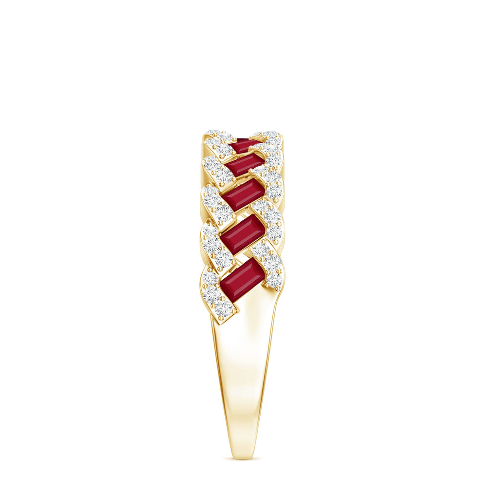Natural Baguette Ruby Half Eternity Band with Diamond