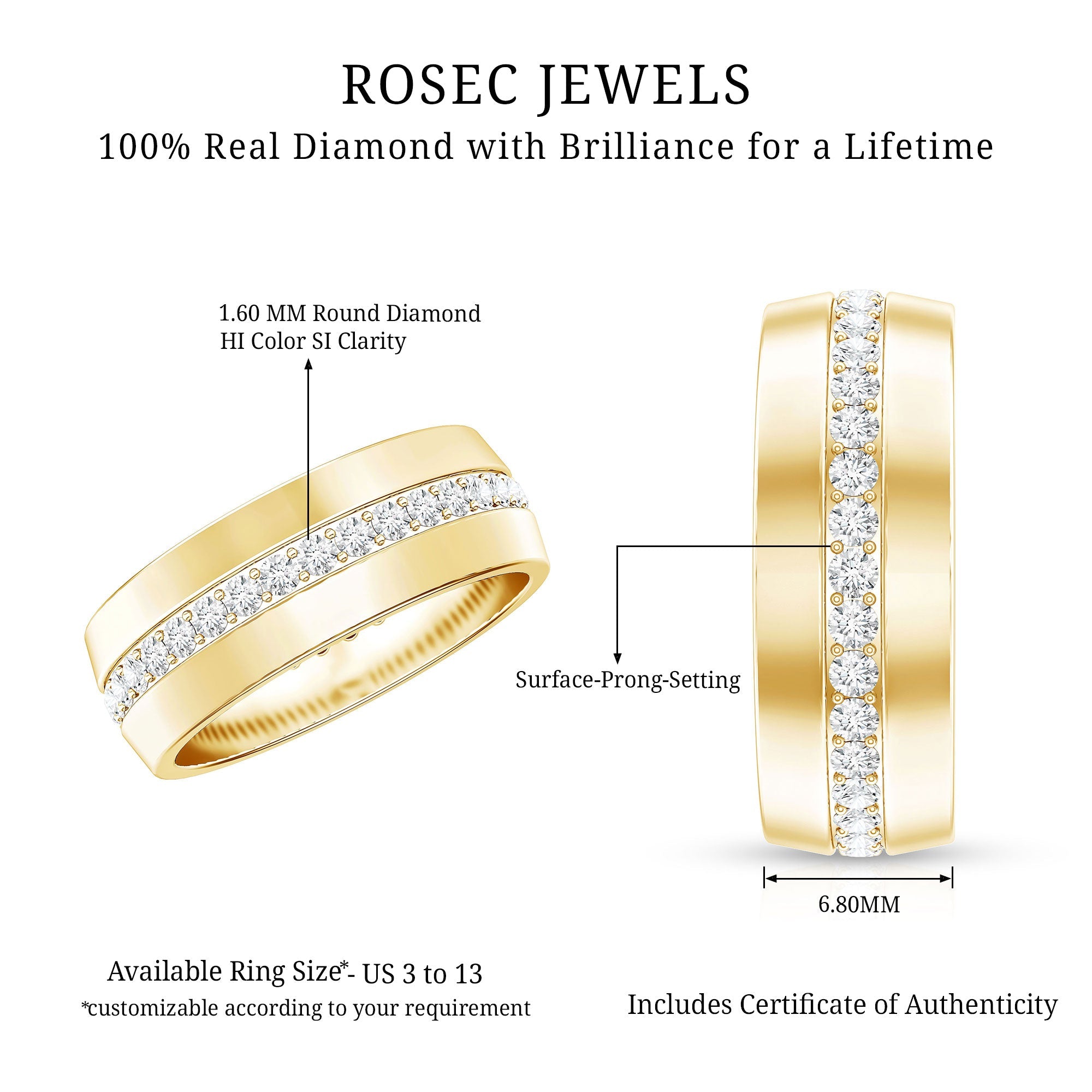 Certified Diamond Wide Wedding Band Ring
