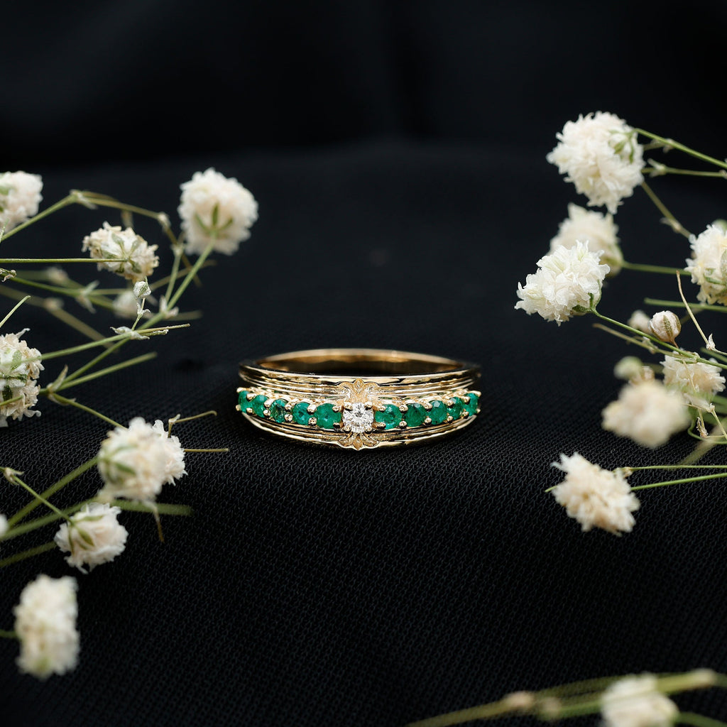 Real Diamond and Emerald Anniversary Ring for Women