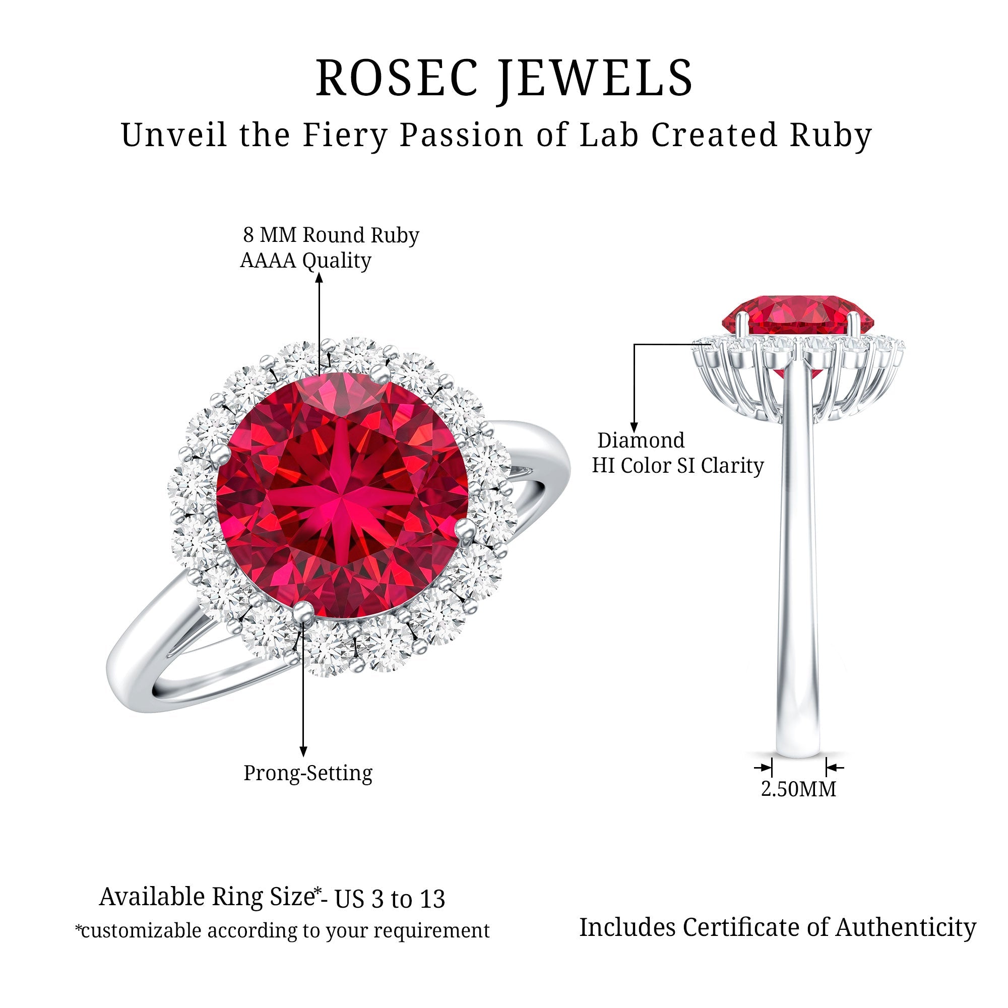Lab Created 8MM Ruby Halo Engagement Ring with Diamonds
