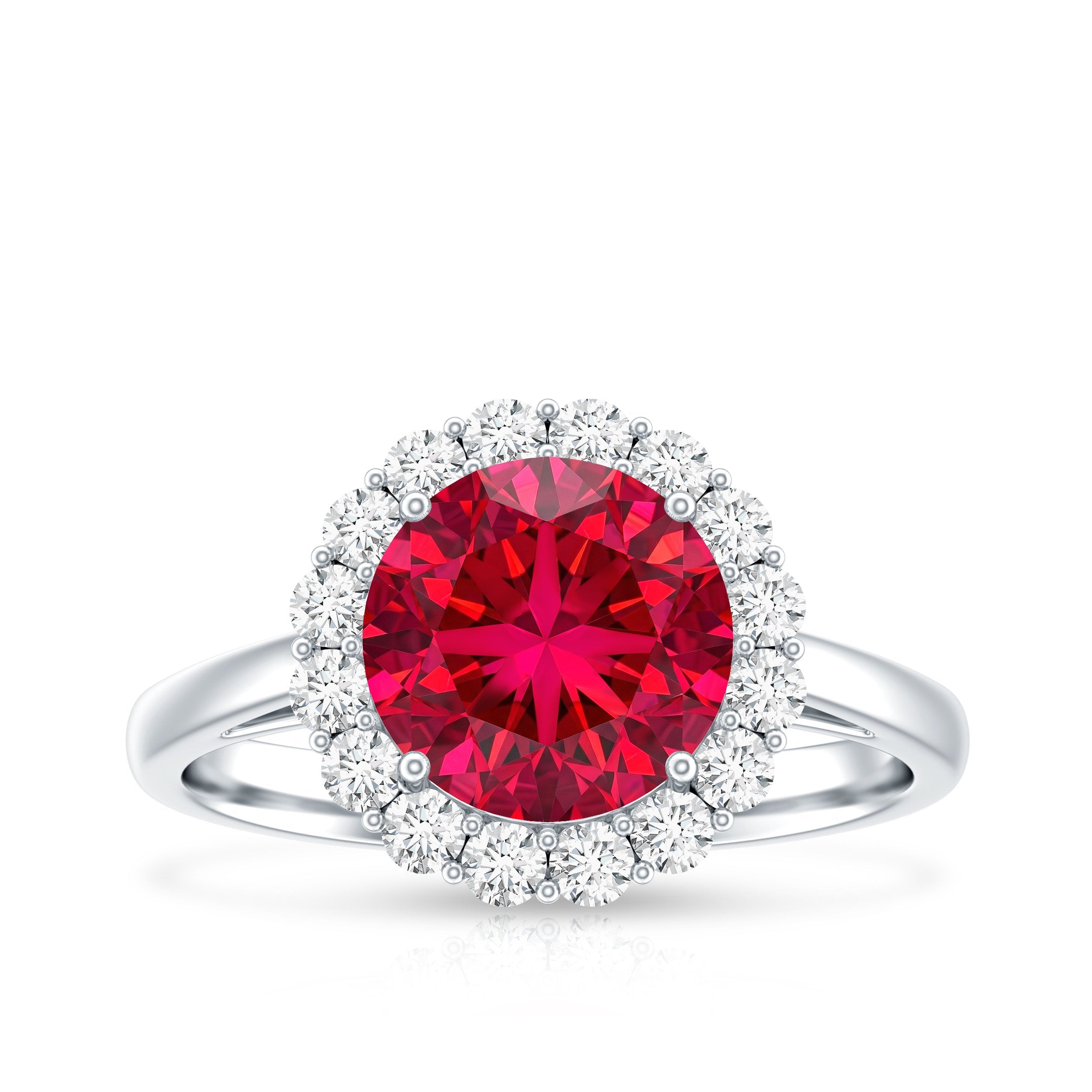 Lab Created 8MM Ruby Halo Engagement Ring with Diamonds