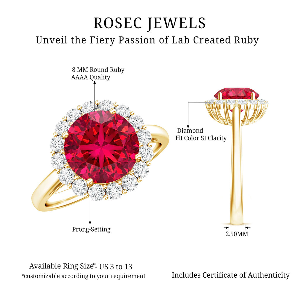 Lab Created 8MM Ruby Halo Engagement Ring with Diamonds
