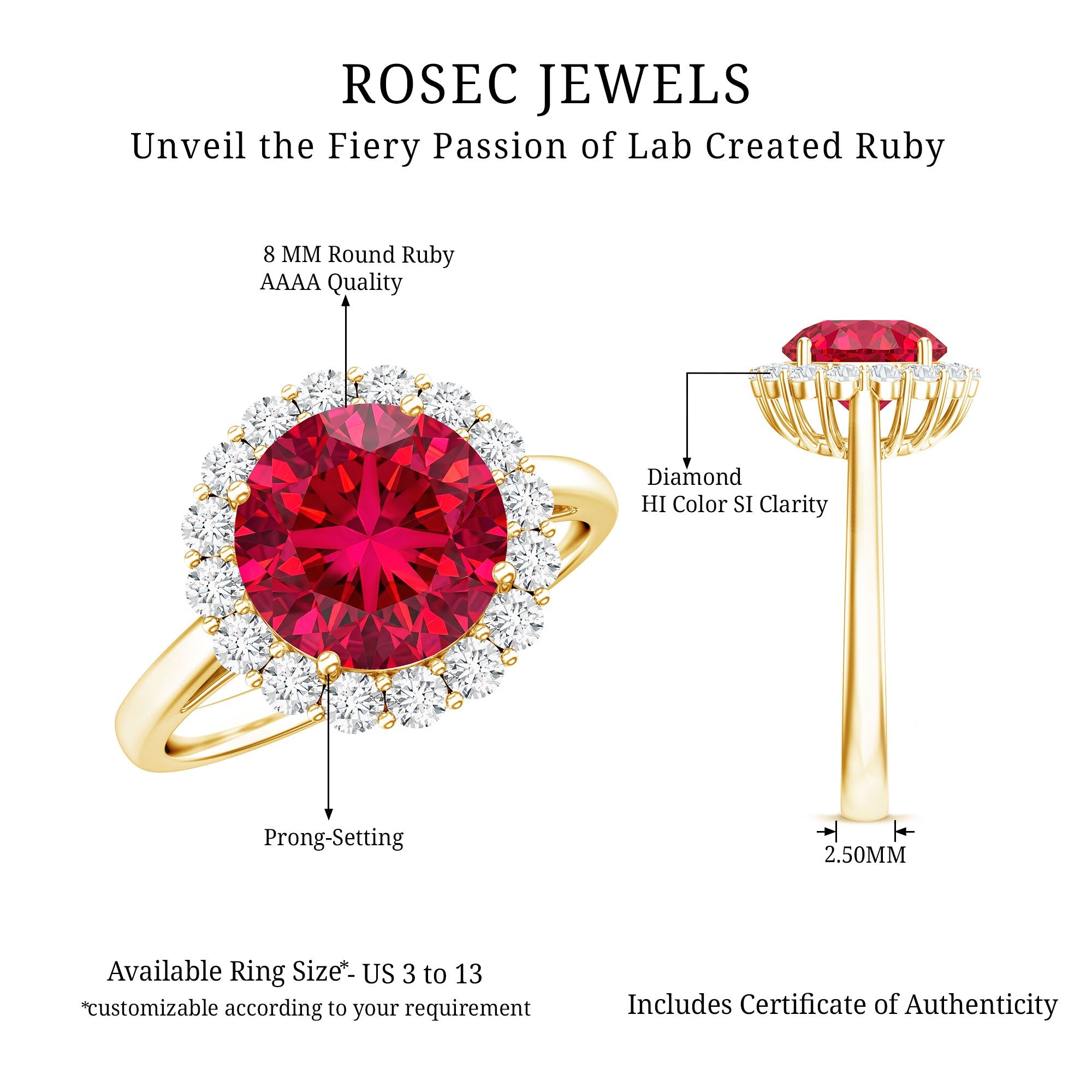Lab Created 8MM Ruby Halo Engagement Ring with Diamonds