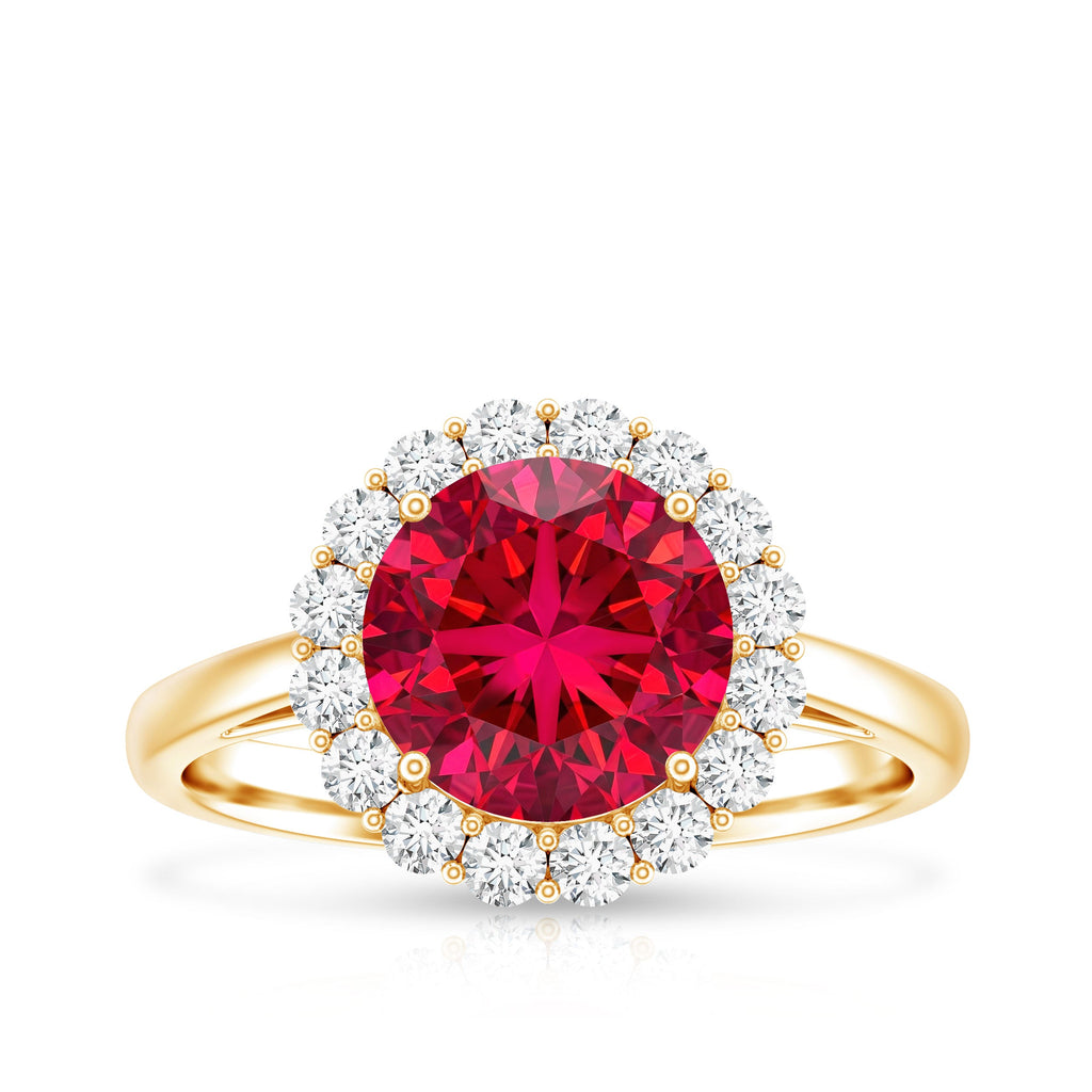 Lab Created 8MM Ruby Halo Engagement Ring with Diamonds