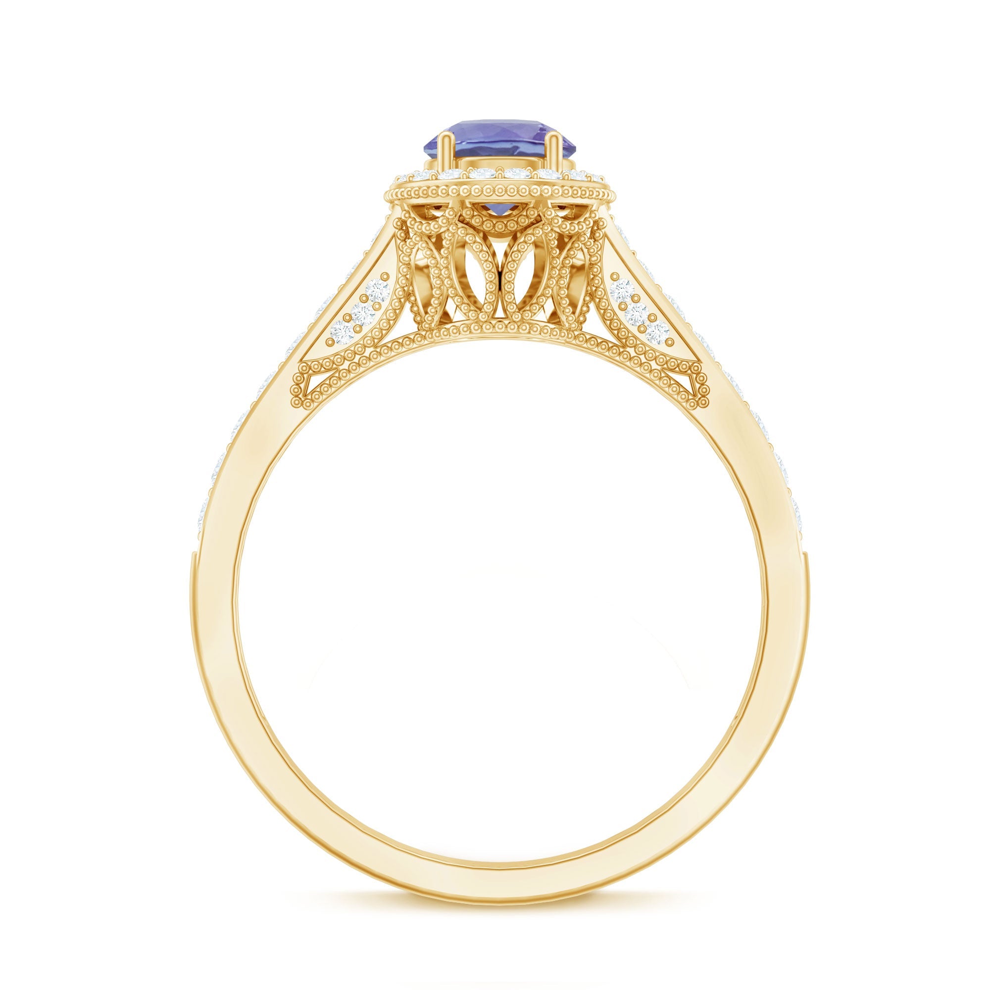 Vintage Style Tanzanite Engagement Ring with Diamond Halo