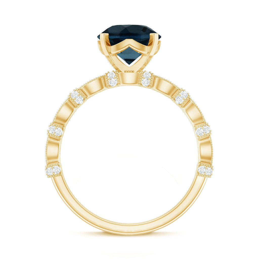 8MM London Blue Topaz Solitaire Engagement Ring with Diamonds