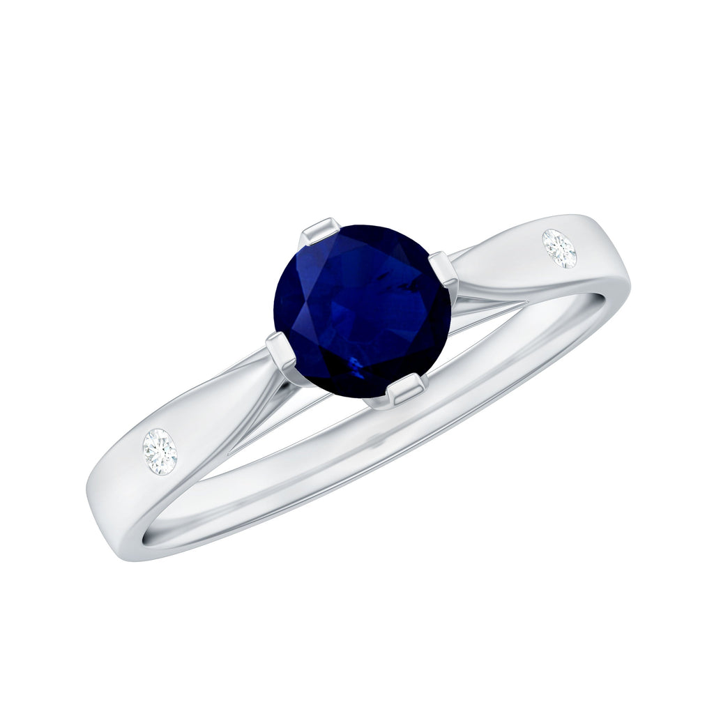 Round Cut Certified Blue Sapphire Promise Ring with Diamond