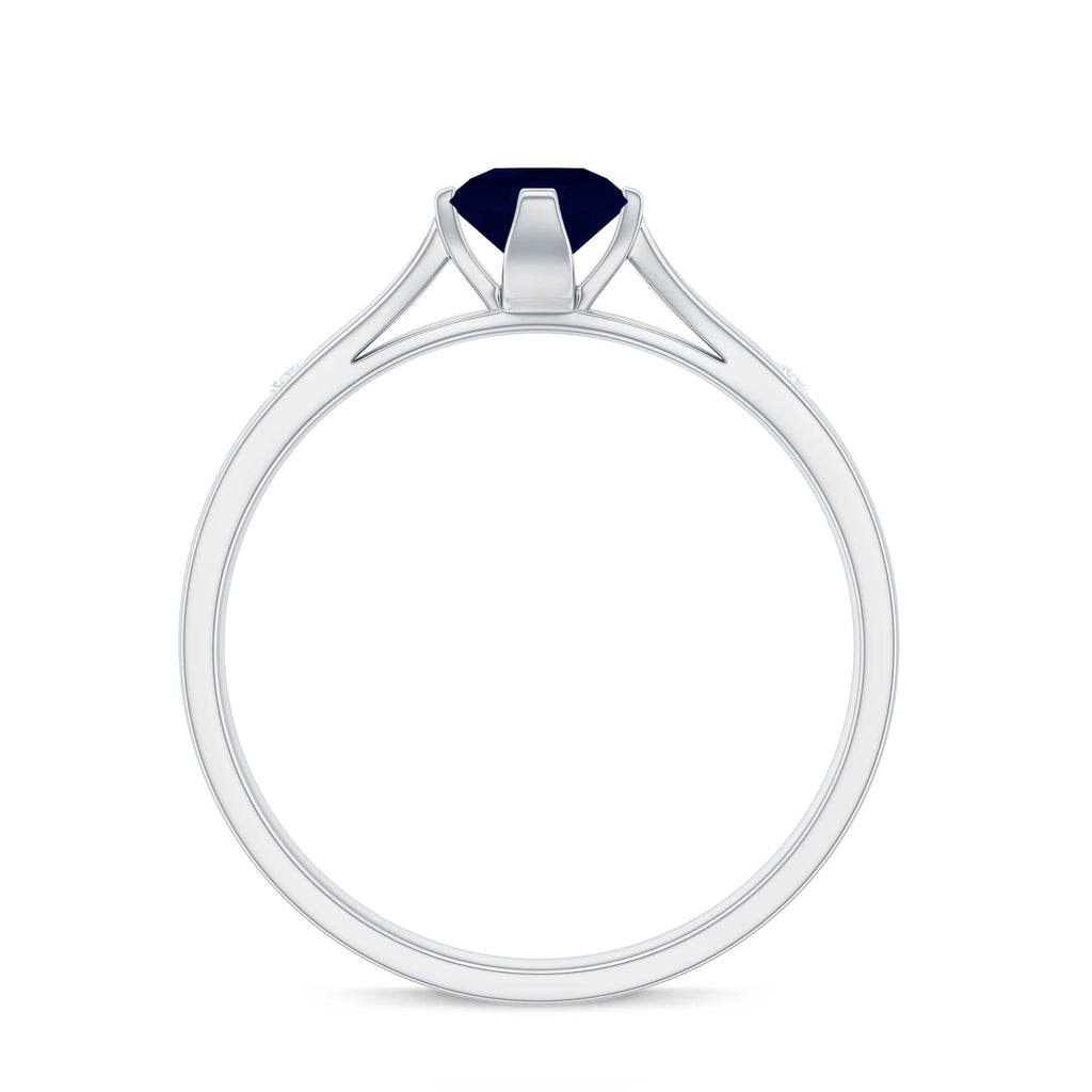 Round Cut Certified Blue Sapphire Promise Ring with Diamond
