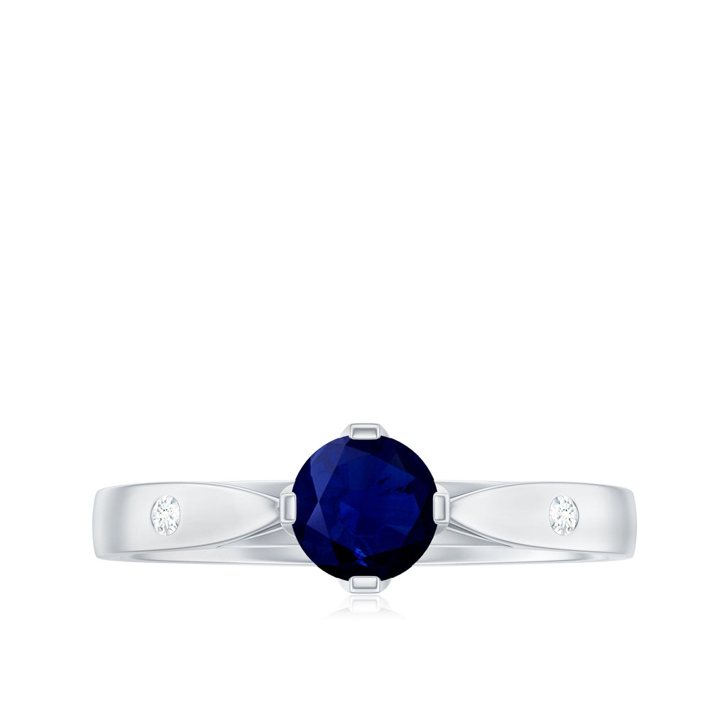 Round Cut Certified Blue Sapphire Promise Ring with Diamond