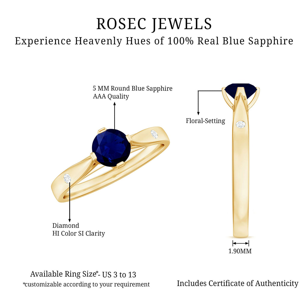 Round Cut Certified Blue Sapphire Promise Ring with Diamond
