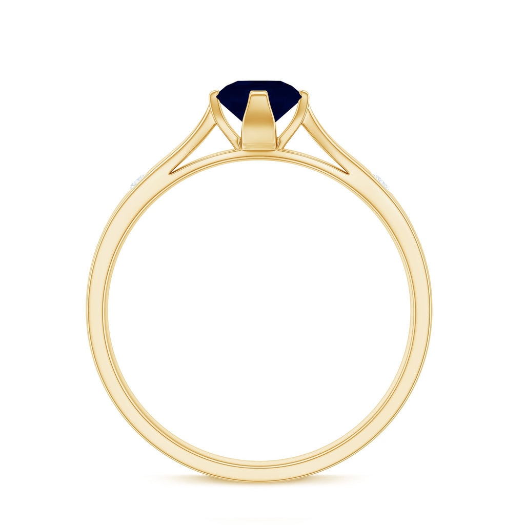 Round Cut Certified Blue Sapphire Promise Ring with Diamond