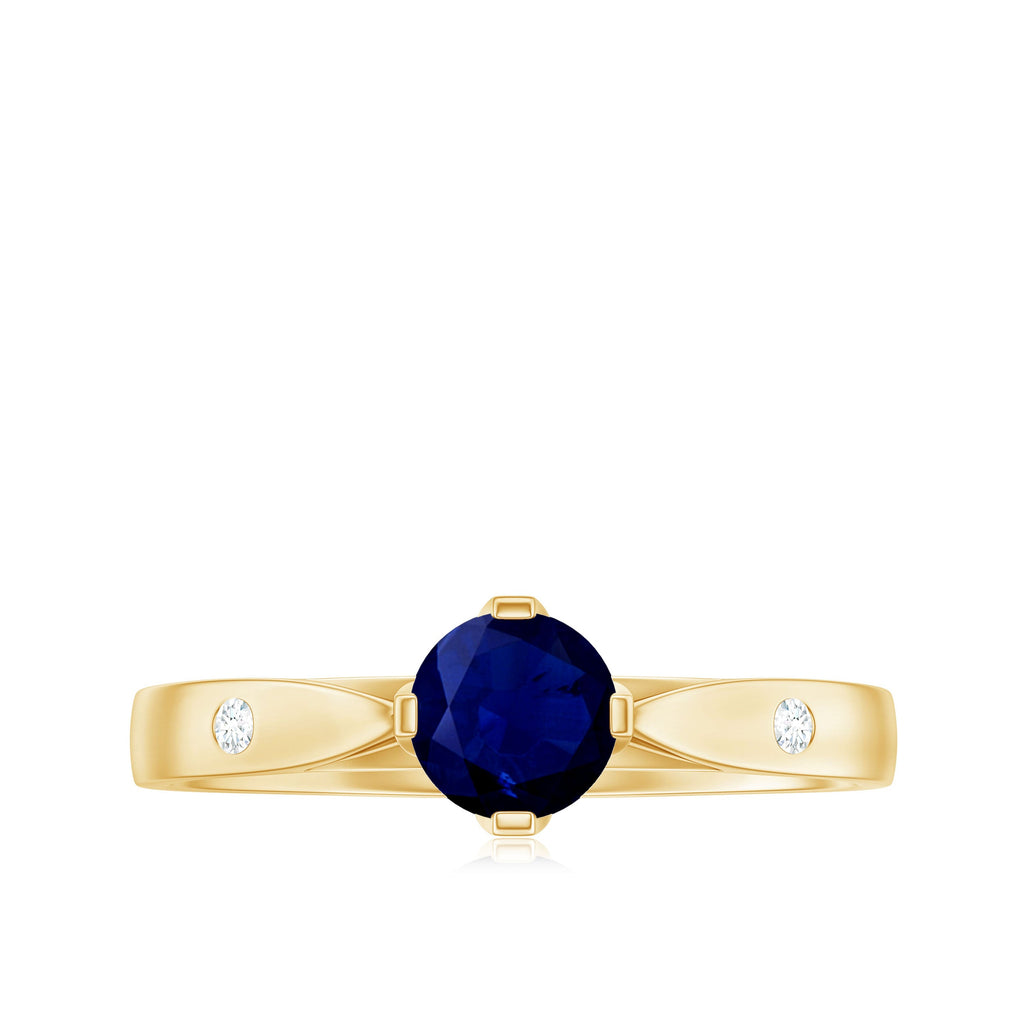 Round Cut Certified Blue Sapphire Promise Ring with Diamond