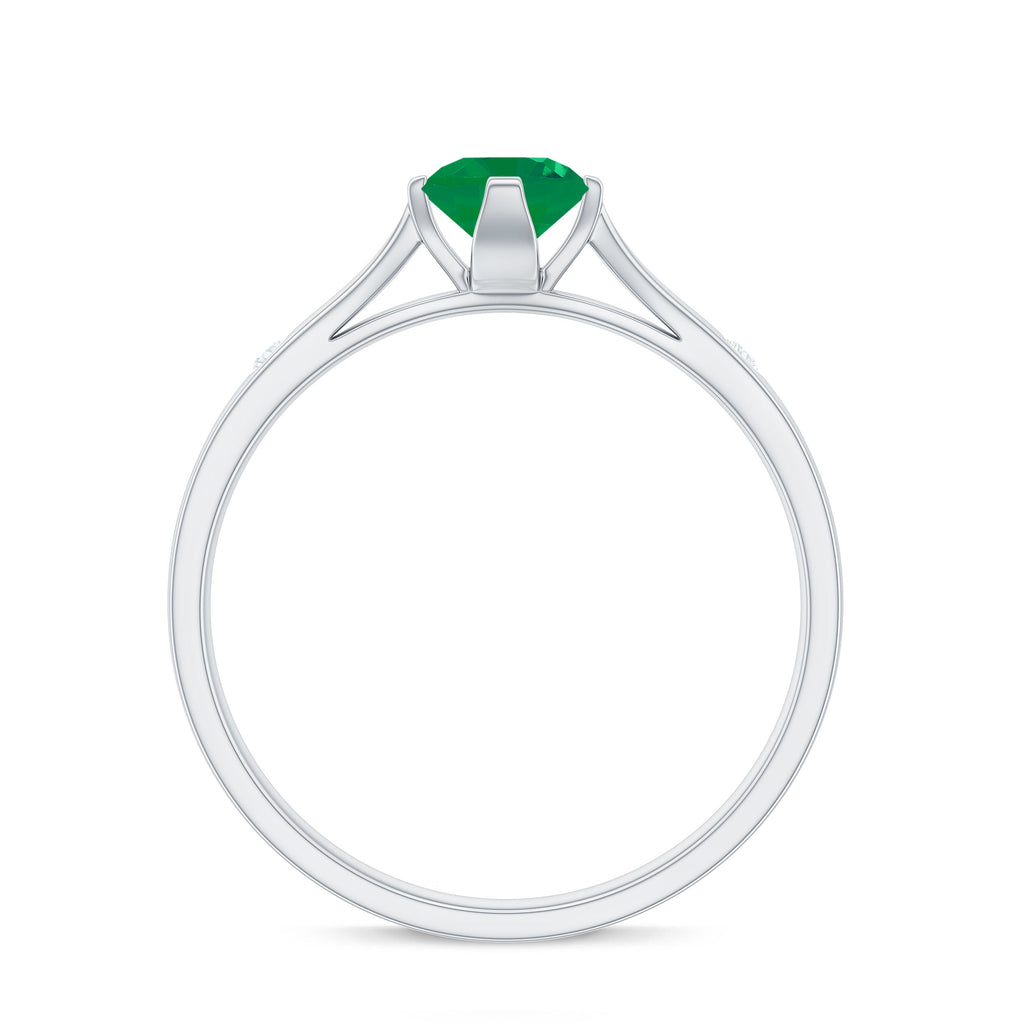 Natural Emerald Diamond Promise Ring with Pinched Shank