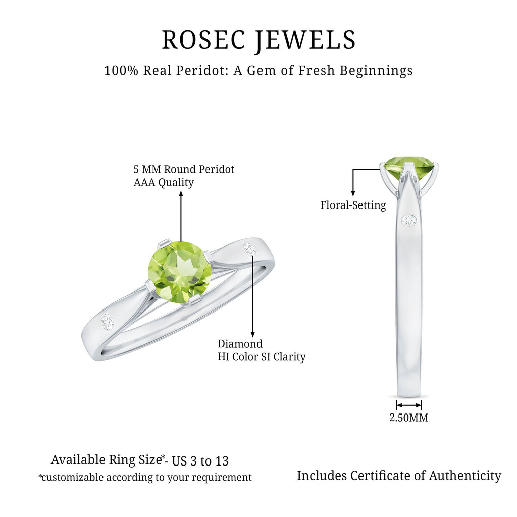 Natural 0.5 Carat Peridot Promise Ring with Diamond