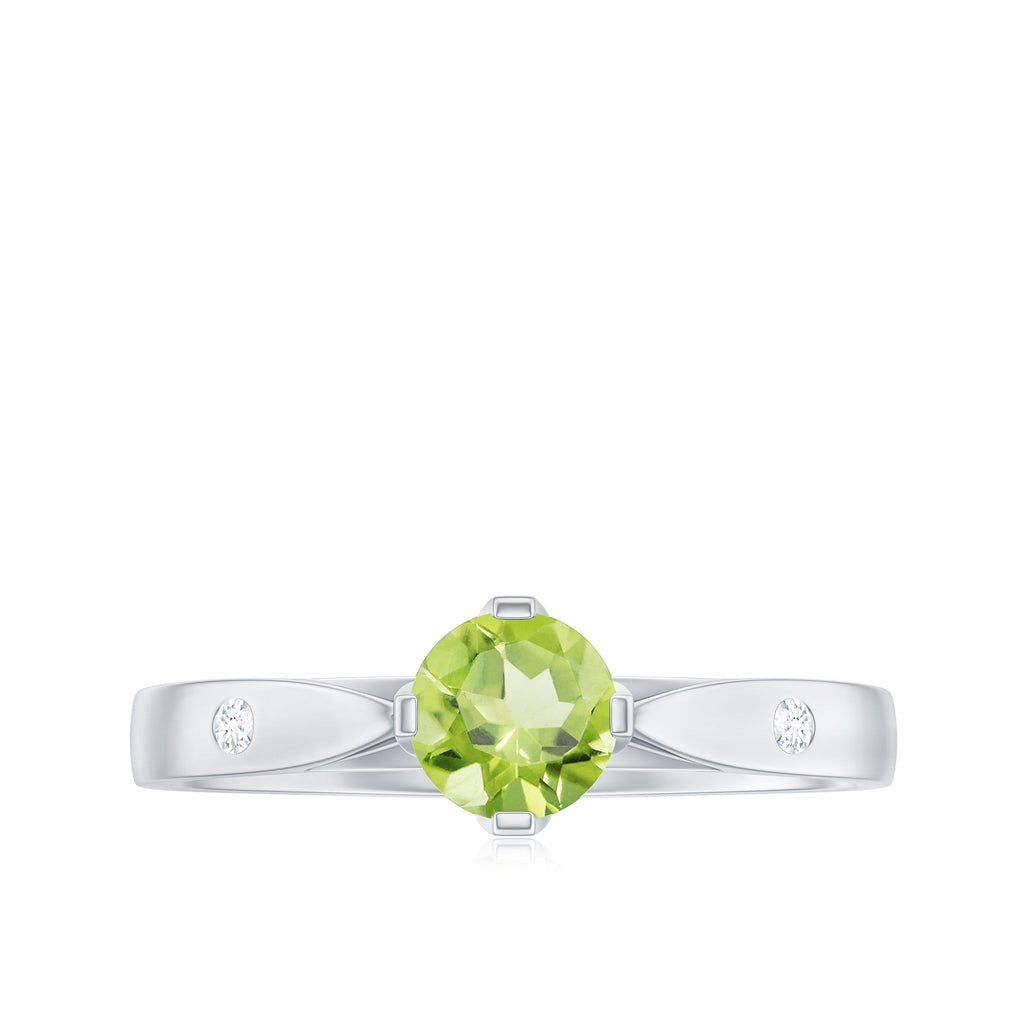 Natural 0.5 Carat Peridot Promise Ring with Diamond
