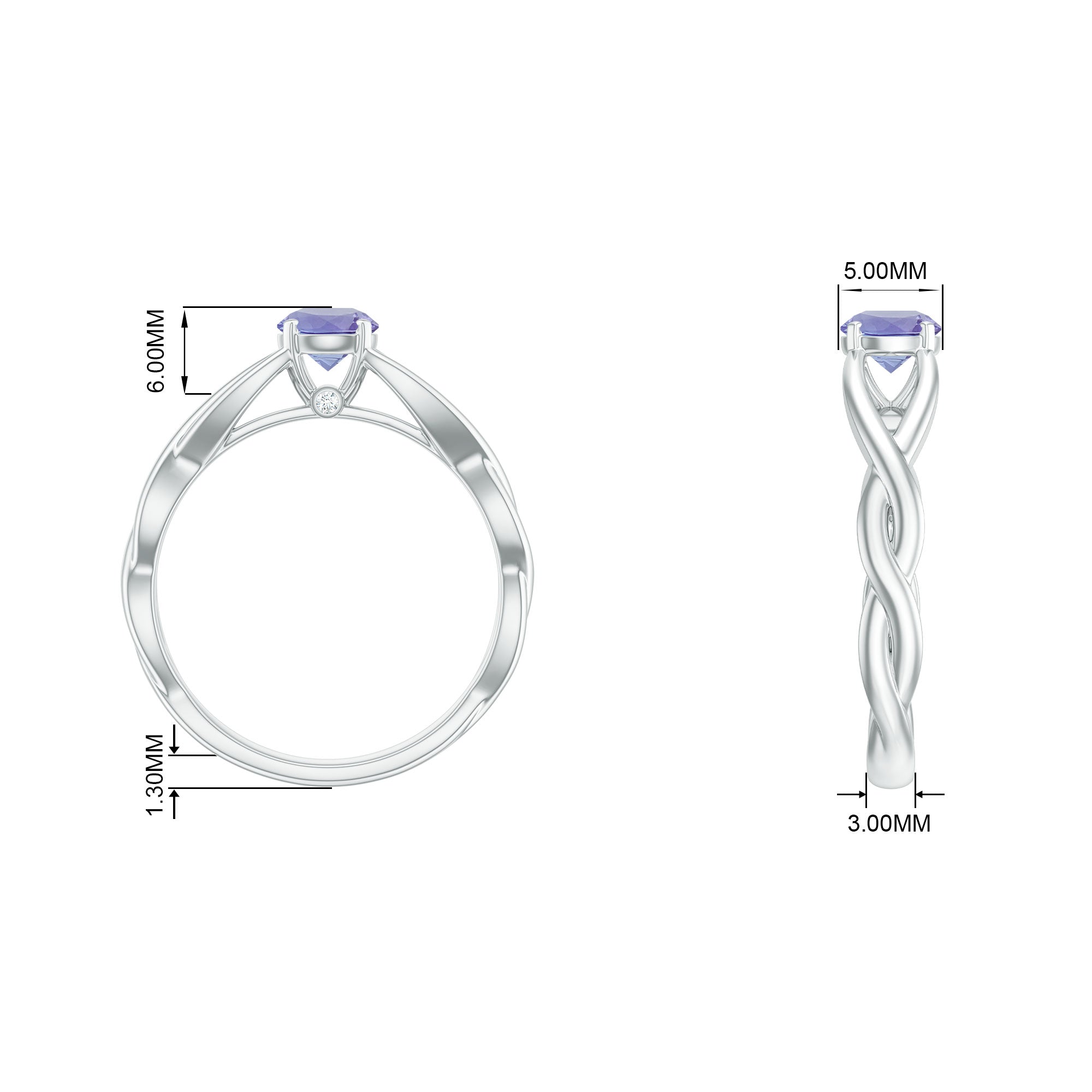Real Tanzanite Diamond Proposal Ring with Crossover Shank