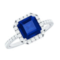 Certified 4.8 Carat Lab Grown Blue Sapphire Asscher Cut Engagement Ring with Diamond Halo