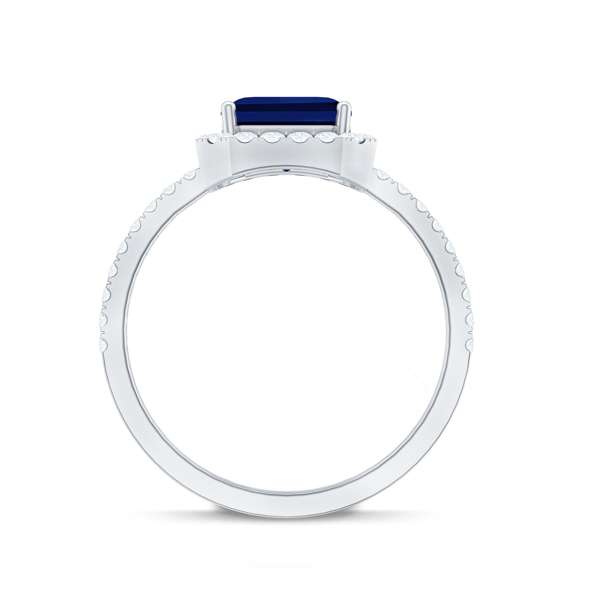 Certified 4.8 Carat Lab Grown Blue Sapphire Asscher Cut Engagement Ring with Diamond Halo