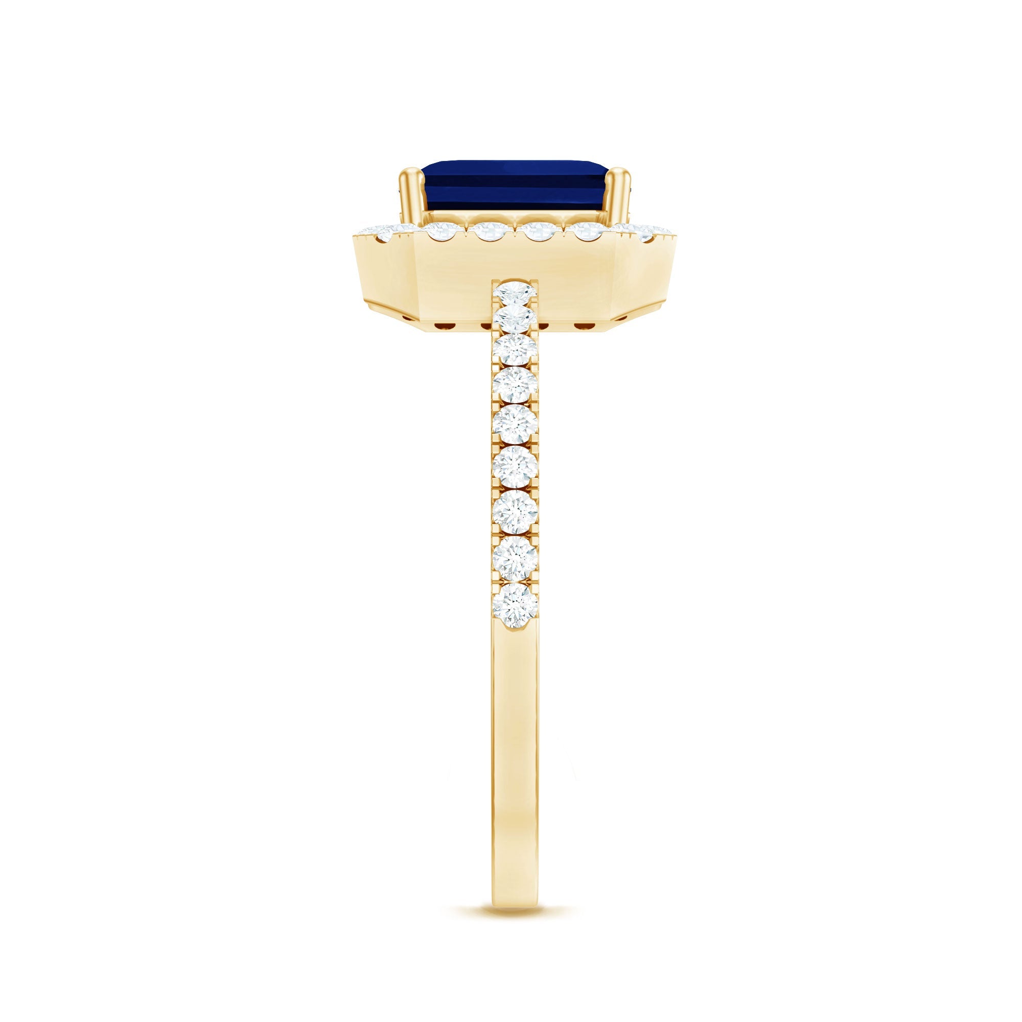 Certified 4.8 Carat Lab Grown Blue Sapphire Asscher Cut Engagement Ring with Diamond Halo