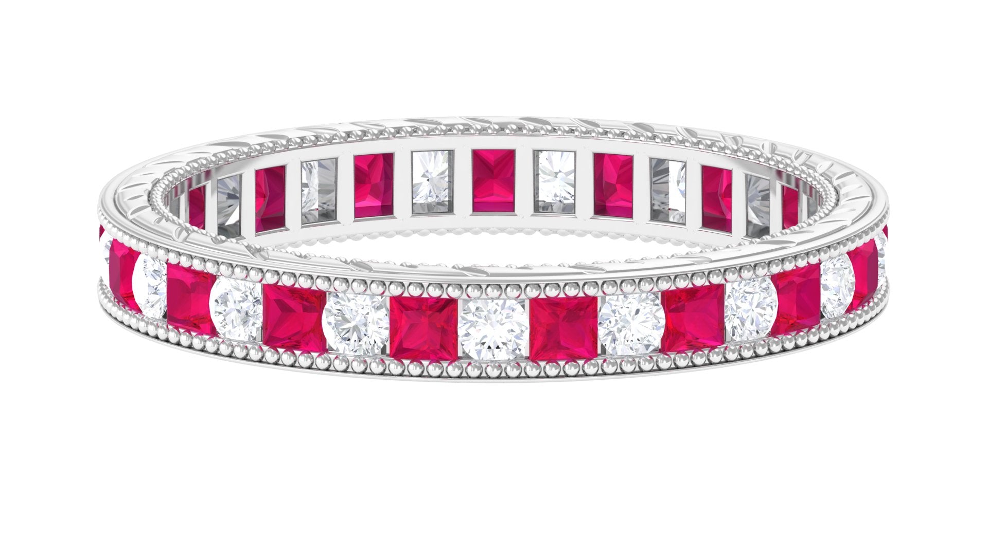 Certified Natural Princess Cut Ruby Eternity Ring with Moissanite