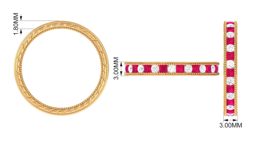 Certified Natural Princess Cut Ruby Eternity Ring with Moissanite