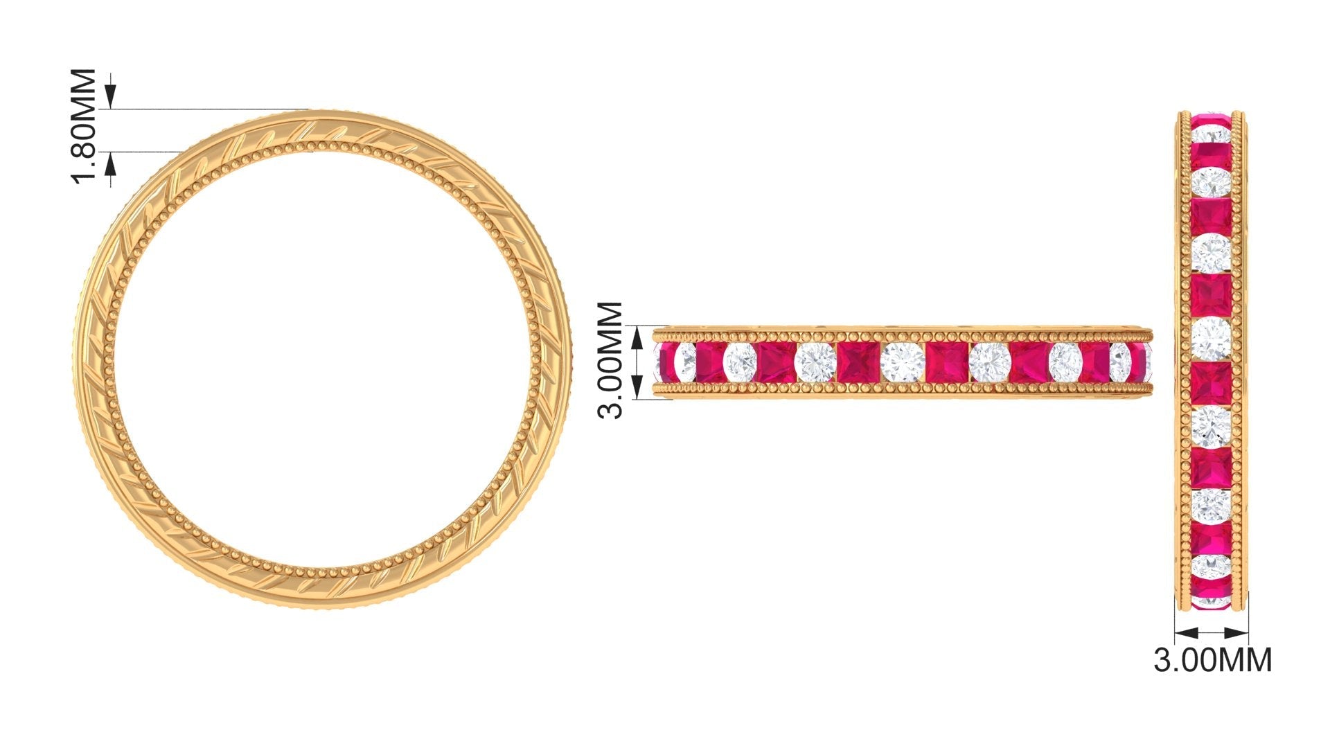 Certified Natural Princess Cut Ruby Eternity Ring with Moissanite