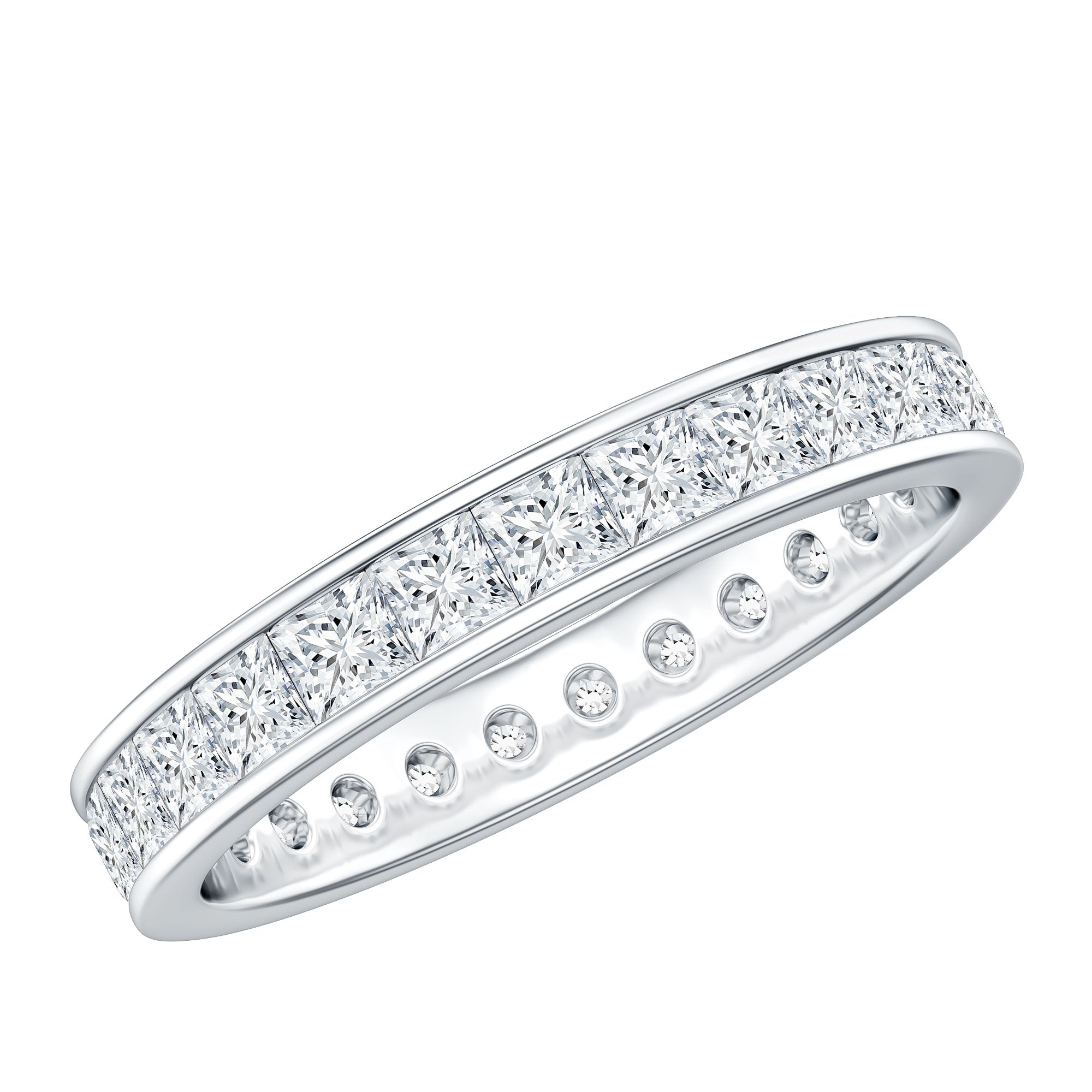 Princess Cut Moissanite Eternity Band Ring in Channel Setting