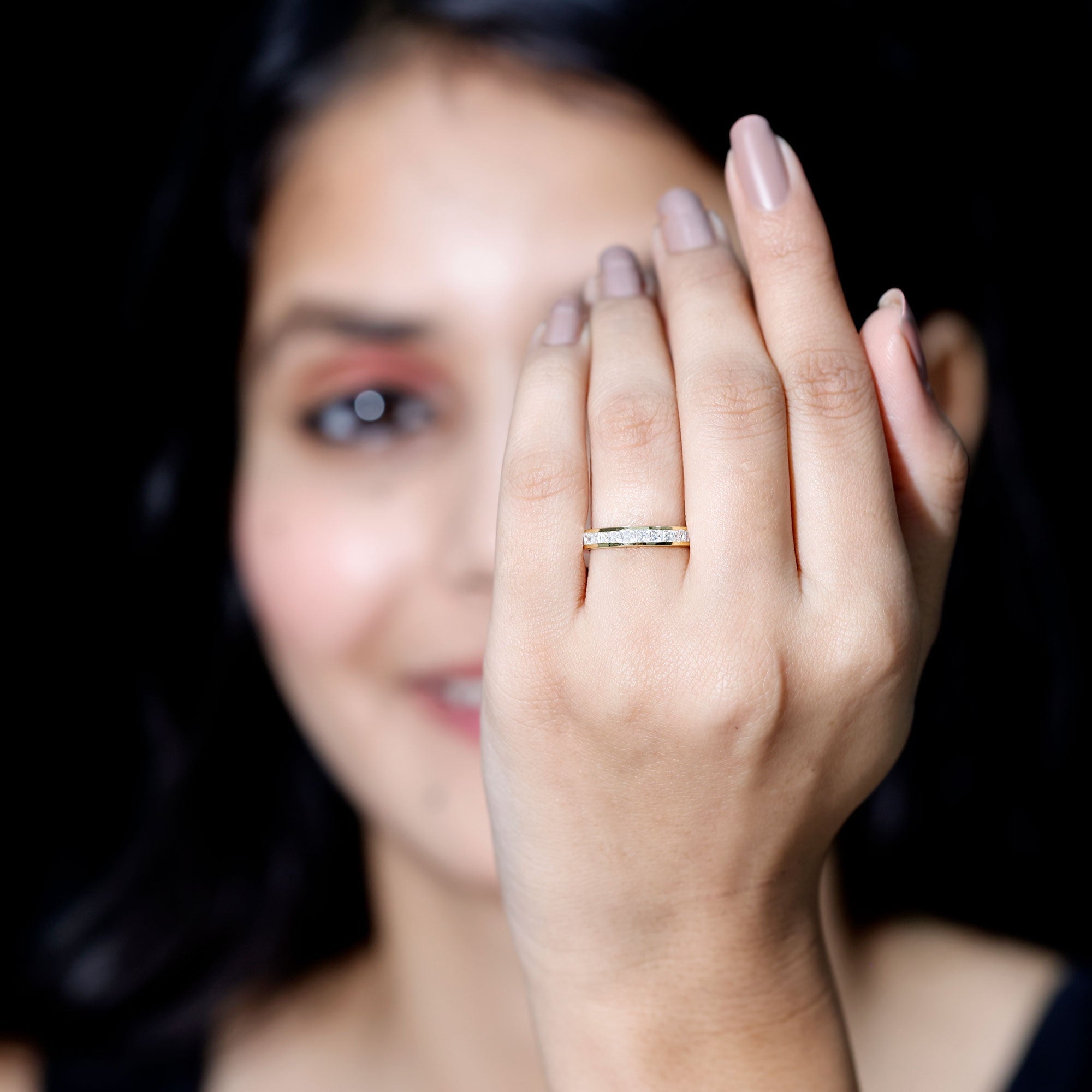 Princess Cut Moissanite Eternity Band Ring in Channel Setting
