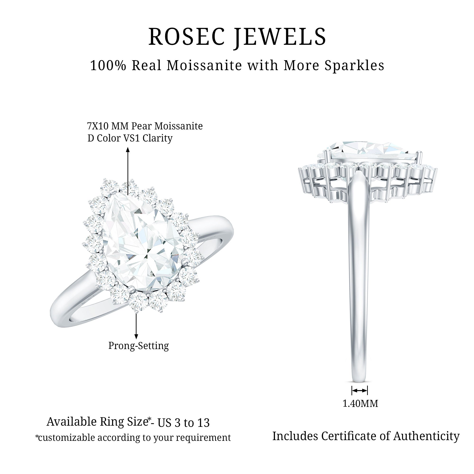 Certified Pear Cut Engagement Ring With Moissanite
